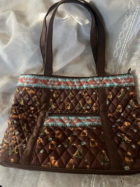 Golden Retriever Quilted Brown Floral Trim Tote Bag